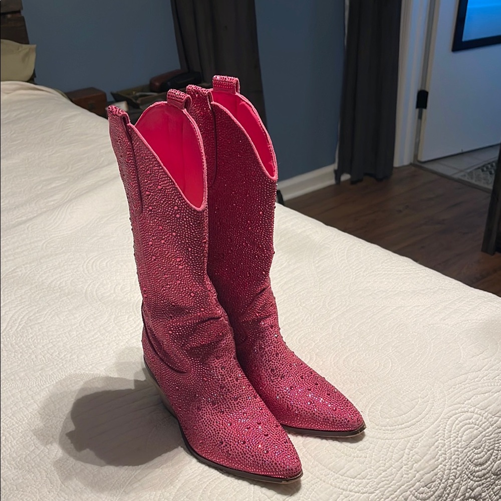 Sparkling Pink Heeled Boots